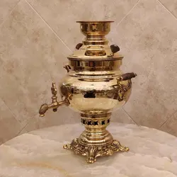 سماور ذغالی برنجی ۴ لیتری ساده زرد کد ۱۱۵۳