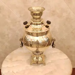 سماور ذغالی برنجی ۶ لیتری ساده زرد
