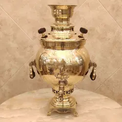 سماور ذغالی برنجی ۶ لیتری ساده زرد