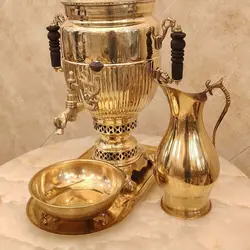 سماور برنجی زغالی ۷ لیتری نظر کاپی با سرویس