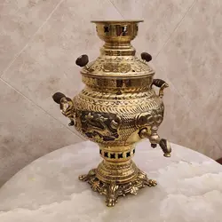سماور ذغالی برنجی ۴ لیتری قلم زرد آهو