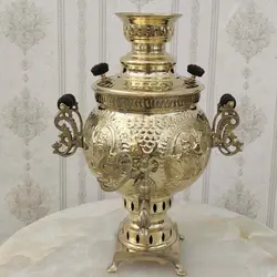 سماور زغالی برنجی ۶ لیتری شیر و خورشید طلایی کد ۱۲۱۱