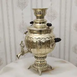سماور زغالی برنجی ۶ لیتری مدل دارسی طلایی کد ۱۲۰۶