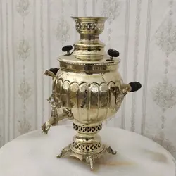 سماور زغالی برنجی ۶ لیتری مدل دارسی طلایی کد ۱۲۰۶