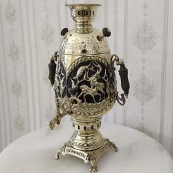 سماور زغالی برنجی مدل آهو قلم دست کد ۱۲۱۰