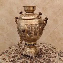سماور ذغالی برنجی ۶ لیتری قلم دست هخامنش آنتیک کد ۱۲۰۵