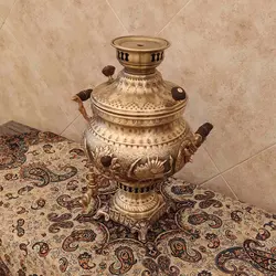 سماور ذغالی برنجی شیر و خورشید آنتیک ۸ لیتری کد ۱۲۵۵