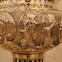 سماور زغالی برنجی ۸ لیتری قلم دست برجسته هخامنش زرد کد ۱۲۵۶