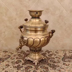 سماور ذغالی برنجی ۸ لیتری ترکدار آنتیک کد ۱۲۵۳