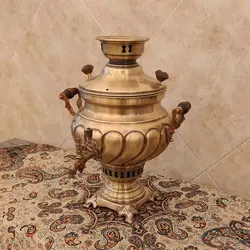 سماور ذغالی برنجی ۸ لیتری ترکدار آنتیک کد ۱۲۵۳