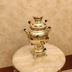 سماور برنجی گازی ۸ لیتری ساده زرد کد ۱۳۵۱