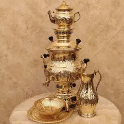 سماور برنجی گازی ۸ لیتری هخامنش با سرویس