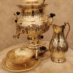 سماور برنجی گازی ۸ لیتری هخامنش با سرویس