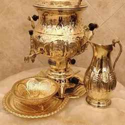 سماور برنجی گازی ۸ لیتری هخامنش با سرویس