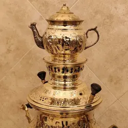 سماور برنجی گازی ۸ لیتری هخامنش با سرویس