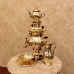 سماور برنجی گازی ۸ لیتری هخامنش با سرویس