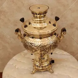 سماور برنجی گازی ۸ لیتری قلم زرد هخامنش