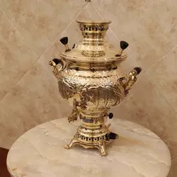 سماور برنجی گازی ۸ لیتری قلم زرد هخامنش