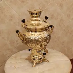 سماور برنجی گازی ۸ لیتری قلم زرد هخامنش