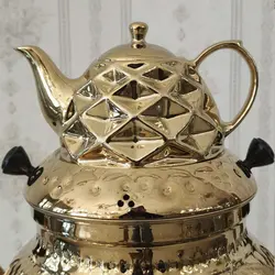 سماور گازی برنجی ترموکوپل دار قلم دست آهو کد ۱۳۵۹