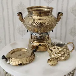 سماور گازی برنجی ترموکوپل دار قلم دست آهو کد ۱۳۵۹
