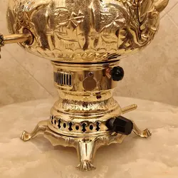 سماور برنجی گازی ۸ لیتری هخامنش قلم زرد کد ۱۳۵۵