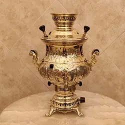 سماور برنجی گازی ۸ لیتری هخامنش قلم زرد کد ۱۳۵۵