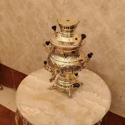 سماور برنجی گازی ۸ لیتری هخامنش قلم زرد کد ۱۳۵۵