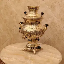 سماور برنجی گازی ۸ لیتری هخامنش قلم زرد کد ۱۳۵۵