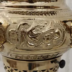 سماور گازی برنجی قلم دست مدل گل و مرغ کد ۱۳۶۰