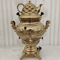 سماور گازی برنجی قلم دست مدل گل و مرغ کد ۱۳۶۰