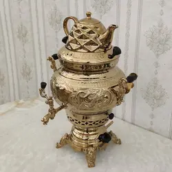 سماور گازی برنجی قلم دست مدل گل و مرغ کد ۱۳۶۰