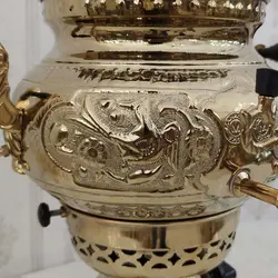 سماور گازی برنجی قلم دست مدل گل و مرغ کد ۱۳۶۰