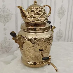 کتری برنجی ۶ لیتری مدل آهو و قوری کد ۱۳۰۵