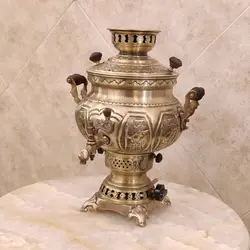 سماور برنجی گازی ۸ لیتری هخامنش آنتیک کد ۱۳۵۸
