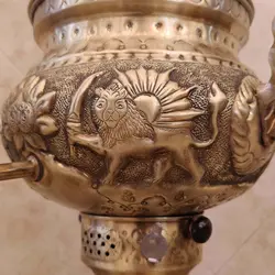 سماور برنجی گازی شیر و خورشید ۸ لیتری آنتیک کد ۱۳۵۴