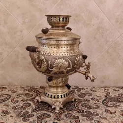 سماور برنجی گازی شیر و خورشید ۸ لیتری آنتیک کد ۱۳۵۴