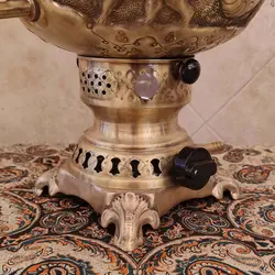 سماور برنجی گازی شیر و خورشید ۸ لیتری آنتیک کد ۱۳۵۴