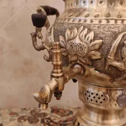 سماور برنجی گازی شیر و خورشید ۸ لیتری آنتیک کد ۱۳۵۴