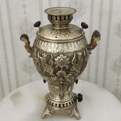 سماور گازی برنجی ۶ لیتری قلم دست برجسته هخامنش آنتیک کد ۱۳۰۲