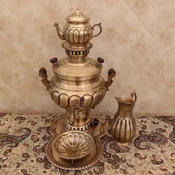 سماور برنجی گازی ۸ لیتری آنتیک با سرویس کد ۱۳۵۲s
