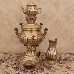 سماور برنجی گازی ۸ لیتری آنتیک با سرویس کد ۱۳۵۲s
