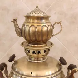 سماور برنجی گازی ۶ لیتری آنتیک با سرویس کد ۱۳۰۱s