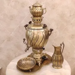 سماور برنجی گازی ۶ لیتری آنتیک با سرویس کد ۱۳۰۱s