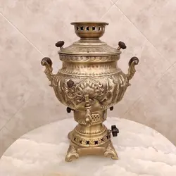 سماور برنجی گازی ۸ لیتری هخامنش آنتیک کد ۱۳۵۶