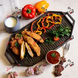 استیک پز گریل دو طرفه چدن خالص بدون روکش شیمیایی (چدن روسی تابه گریل چدنی روس)