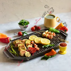 استیک پز گریل دو طرفه چدن خالص بدون روکش شیمیایی (چدن روسی تابه گریل چدنی روس)