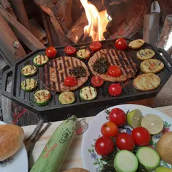 استیک پز گریل دو طرفه چدن خالص بدون روکش شیمیایی (چدن روسی تابه گریل چدنی روس)