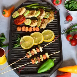 استیک پز گریل دو طرفه چدن خالص بدون روکش شیمیایی (چدن روسی تابه گریل چدنی روس)