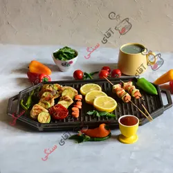 استیک پز گریل دو طرفه چدن خالص بدون روکش شیمیایی (چدن روسی تابه گریل چدنی روس)